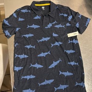 Old Navy Boys shark polo - blue sharks, heather blue polo